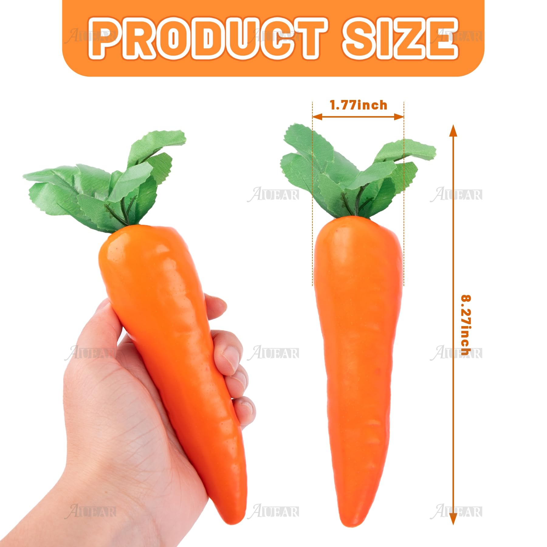 Auear 5 Carote Artificiali In Plastica Con Foglie Verdi - 21 Cm - Frutta Finta Per Decorazione Casa E Vetrine - 5