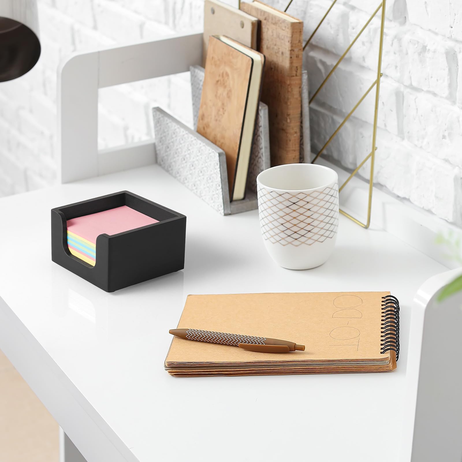 Soporte para notas adhesivas, dispensador de notas de madera para accesorios de escritorio de oficina, soporte de bloc de notas autoadhesivo, organizador dispensador de bloc de notas para suministros