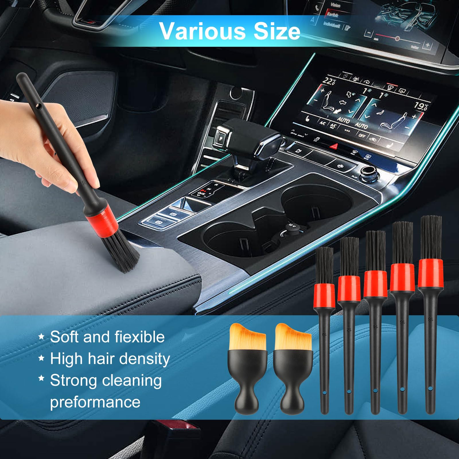Set De 8 Cepillos Para Limpieza De Coche - Incluye Cepillos Finos Y De Acero, Para Rejillas, Salpicadero Y Ranuras