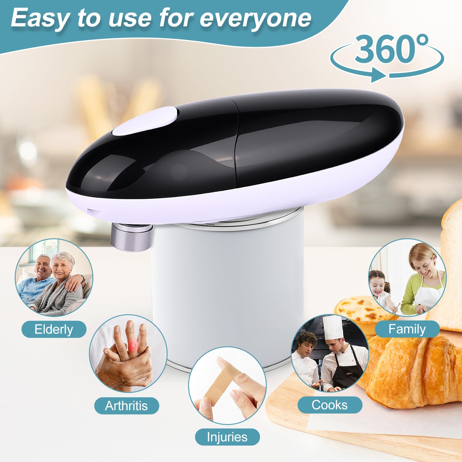 Apriscatole Elettrico, Apriscatole, A Batteria, Funzionamento Automatico Con Un Solo Tocco, Supporto Magnetico Per Apriscatole Elettrico Per Mani Deboli, Malati Di Artrite e Anziani (Nero)