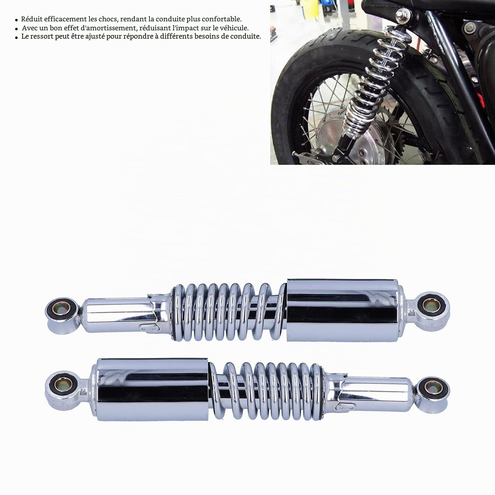 Amortisseur de Moto, 1 Paire 12.5 Pouces Suspension de Moto Ressort Amortisseur en Acier Inoxydable Adapté replacement pour