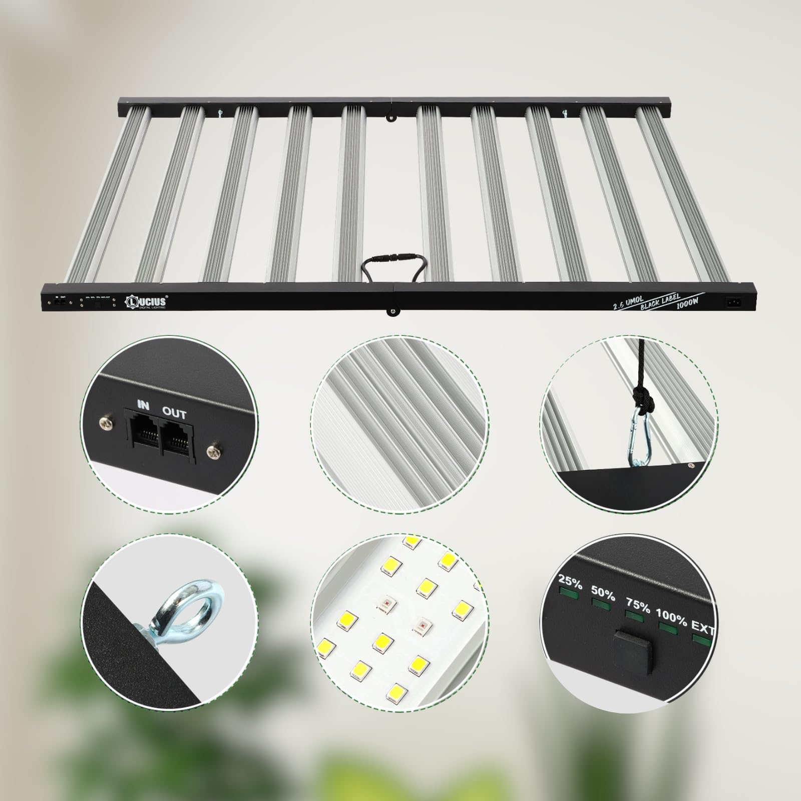 LED 1000W- Iluminación Espectro Completo para Cultivar Plantas en Interior - 2.9 µmol/J, Regulable - Panel LED Profesional para Crecimiento y Floración