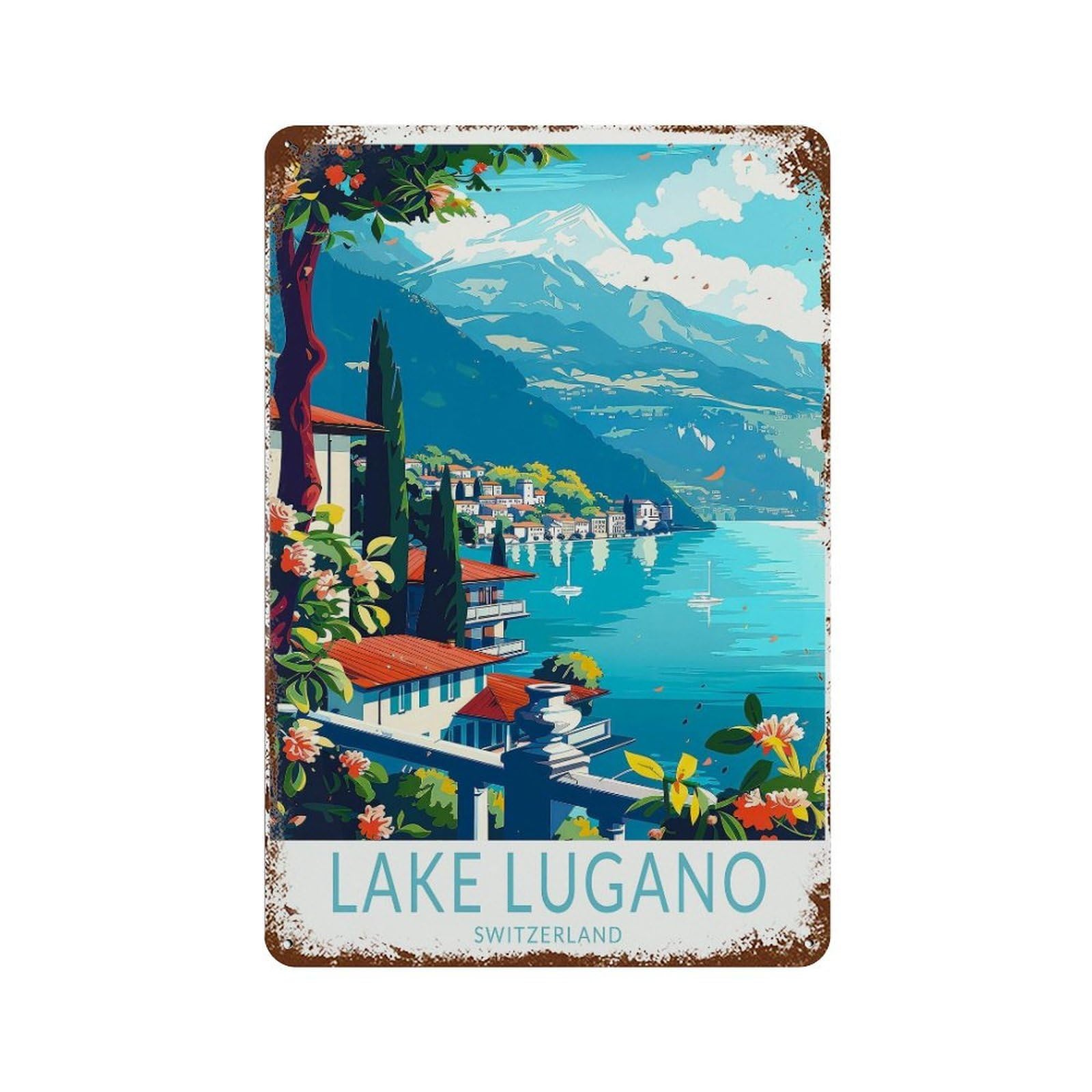 xiaoxiaoshen Lake Lugano Switzerland Travel Lakes Decor, Wedding Present Wall Decor Art Metal Tin Poster Modern Home Decor Art Home Bar Shop Decorations Vintage Sign 30x20cm