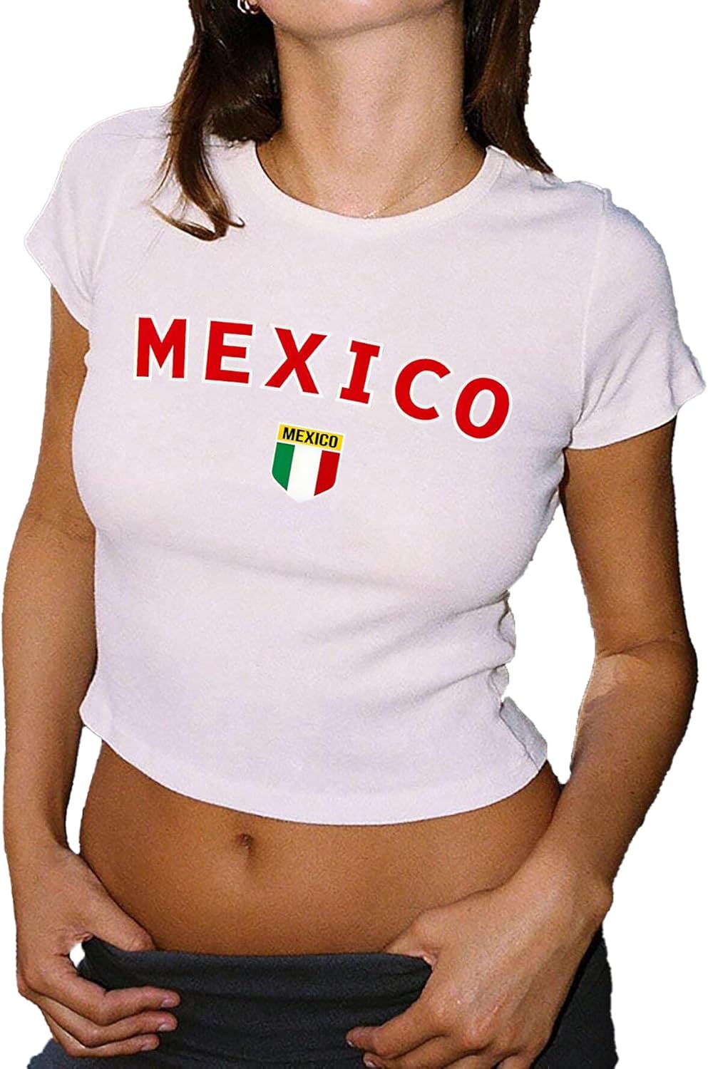 Women's Graphic Baby Tees Shirts Slim Fit Short Sleeve Brazil Shirt Mexico Crop Top 2000s Vintage Going Out Tops