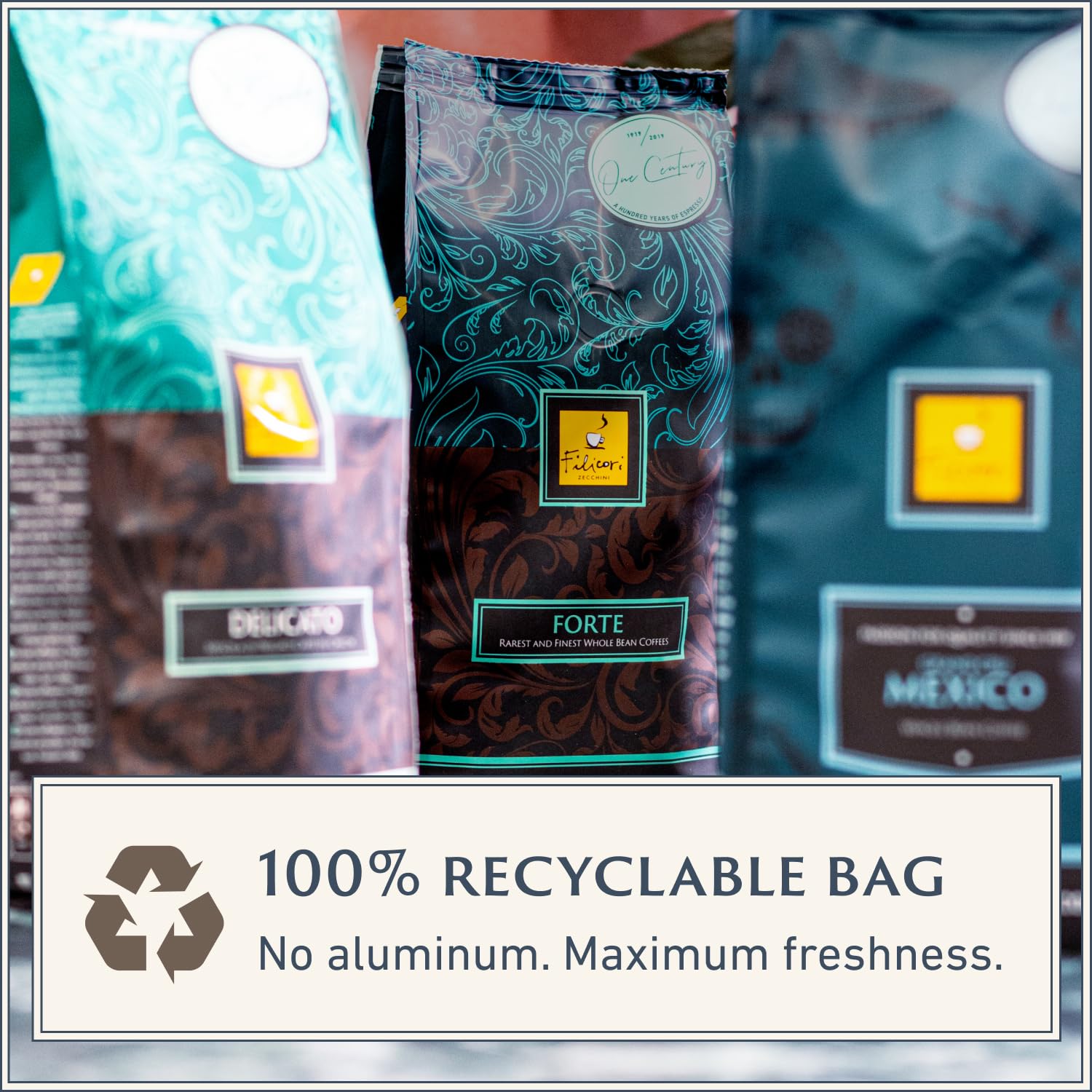 Filicori Zecchini Italian Espresso Beans – Bold Dark Roast Arabica & Robusta Blend Italian Coffee Beans – Slow Roasted Whole Bean Coffee, Rich Flavors – Forte 2.2lb Bag