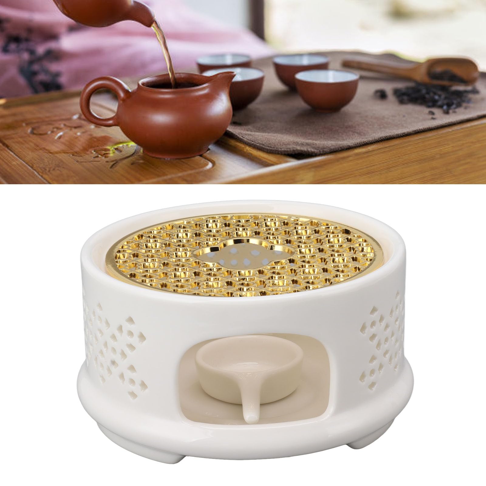 Scaldateiera, Scaldateiera Riutilizzabile con Portacandela, Nuovo Set Scaldateiera in Ceramica per Riscaldare Tè, Caffè, Tè (White)