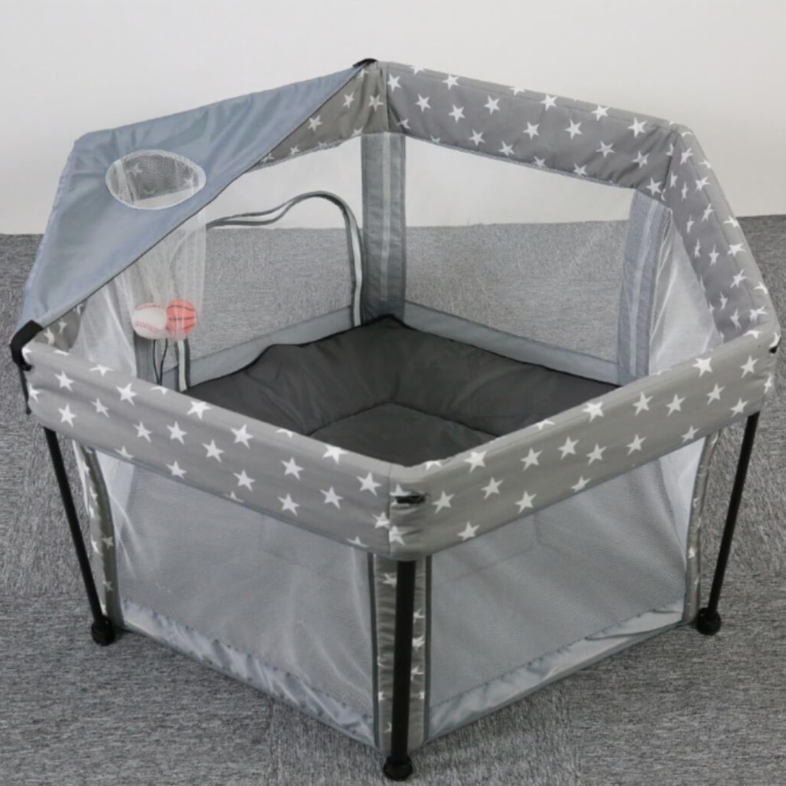 Baby Playpen for Toddlers with Mat, 50x50 inch Aluminum Foldable Baby Fence, Safe and Reliable Indoor & Outdoor Kids Activity Center Includes Ocean Balls(Gray)