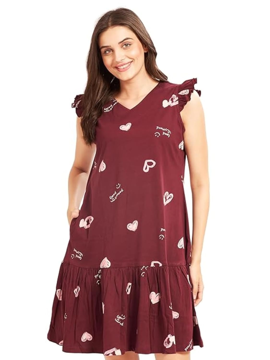 AV2 Women's Cotton Sleeveless Printed Sleep Dress with Tier Detail | Short Nighty | Sleep Shirt Maroon Medium 3150 - Review, Price and Buying Guide