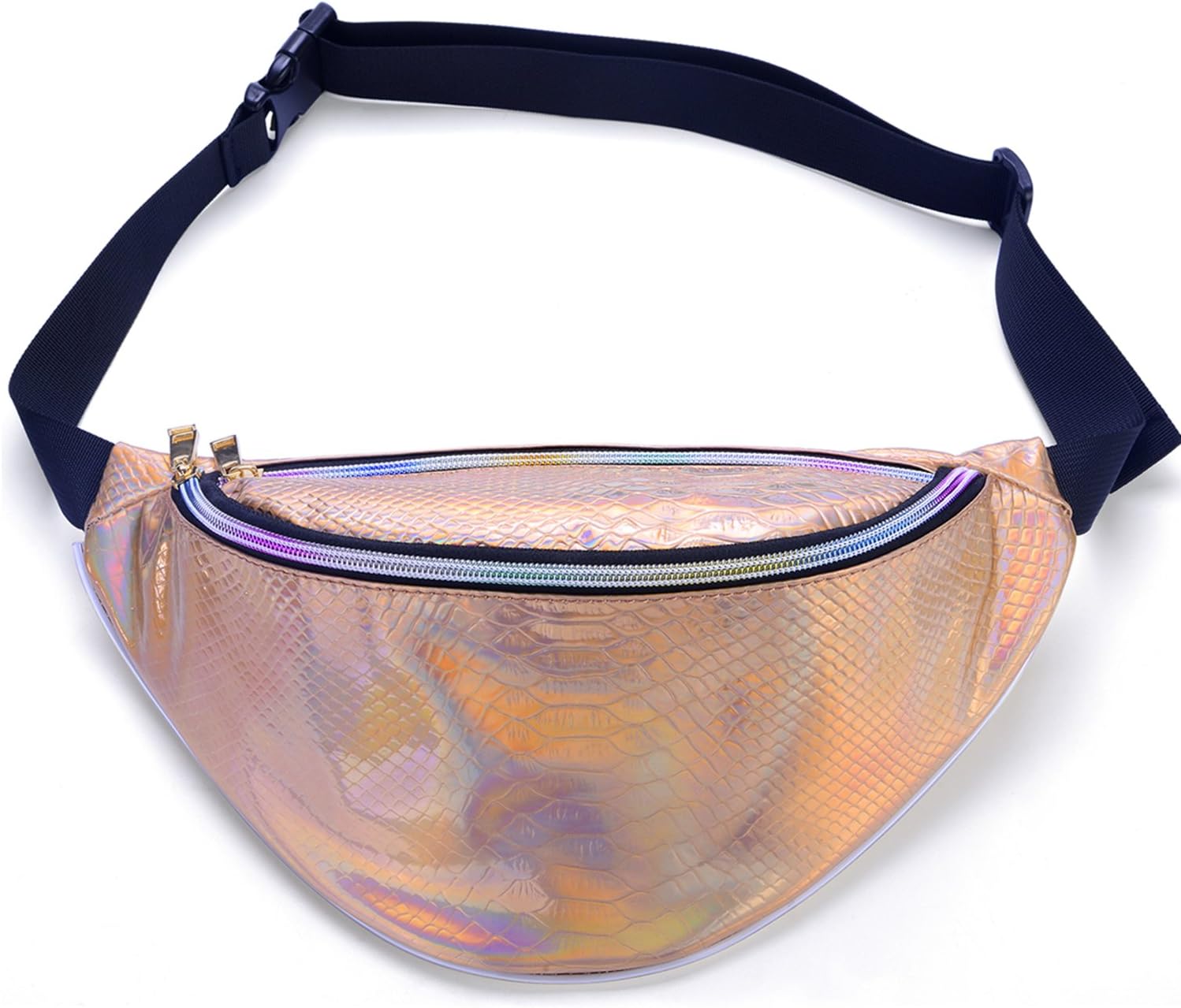 Miracu Neon Holographic Fanny Pack, 80s Cute Fashion Fanny Packs for Women Girls, Shiny Waist Pack Bum Bag for Rave, Festival, Party, Travel (Textured Holographic Gold)