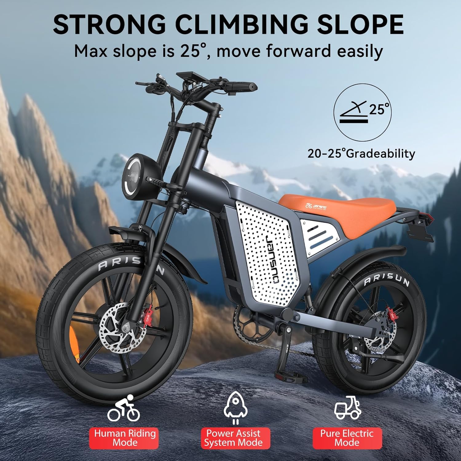 JANSNO Bicicletta elettrica per adulti X60, doppio motore senza spazzole, bicicletta elettrica 48V 23Ah, freni idraulici anteriori e posteriori, sistema di trasmissione a 7 velocità