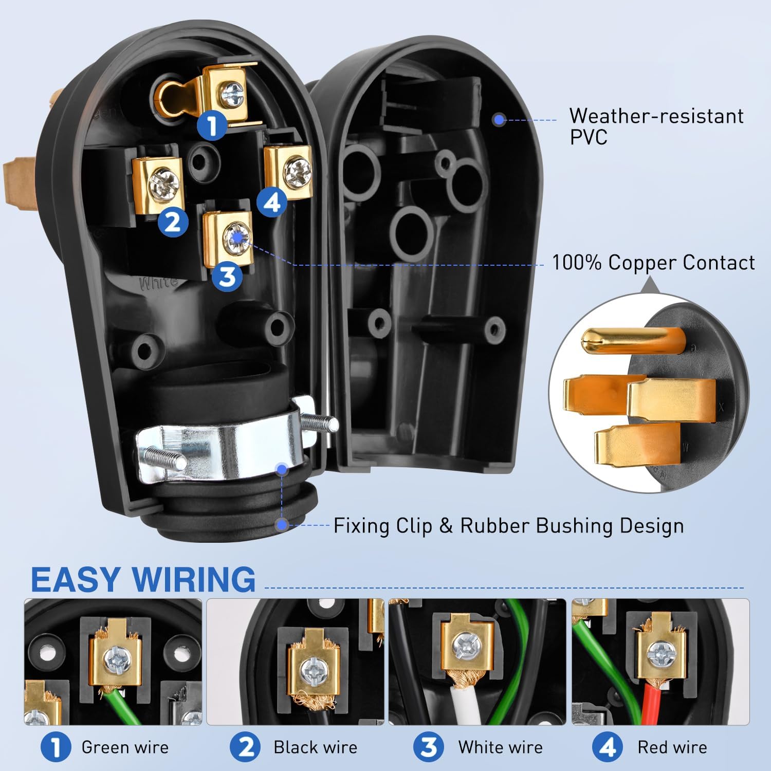 Nilight 50 Amp RV Male and Female Plug Set 14-50P 14-50R Receptable 125V/250V Volt Heavy Duty Electrical Camper ETL Listed for Caravan Motorhome Van Trailer