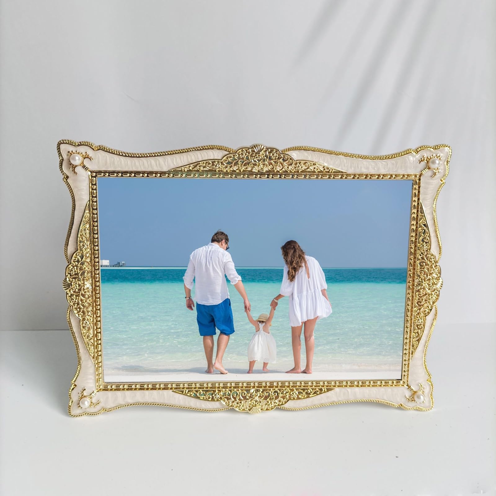 Bilderrahmen Zum Hinstellen, Bild 13 x 18 cm Anzeigen, Gold Rechteck Weinlese Fotorahmen für Home Decor, Horizontal & Vertikal, Tischplatte, Metall
