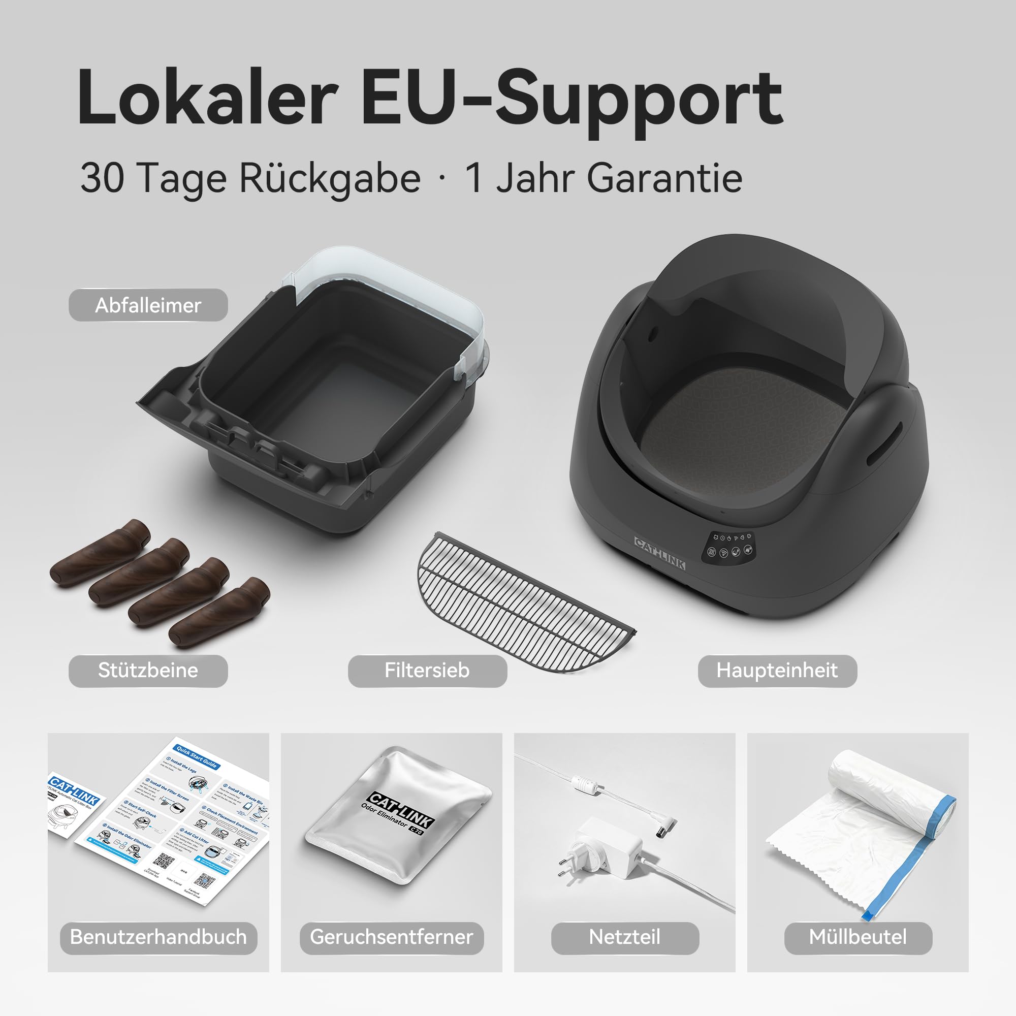CATLINK Selbstreinigende Katzentoilette, Katzenklo XXL mit offenem Top-Design, 5 GHz WLAN, 12L Großvolumen, Für alle Streuarten, Ideal für Mehrkatzenhaushalte(Grau)