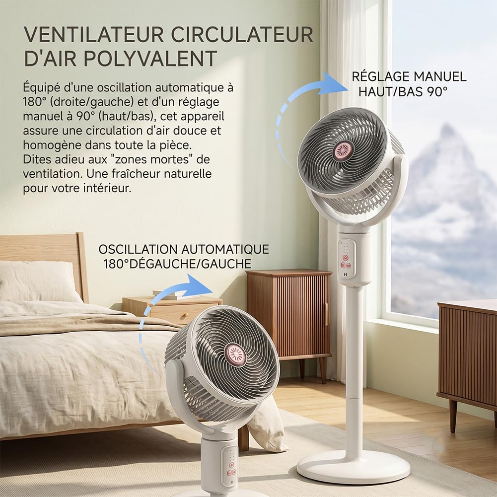 Générique Colonne Ventilateur Sur Pied Oscillant avec Boîte d'Aromathérapie, 5 Vitesses avec Minuterie et Télécommande, Hauteur Réglable Silencieux pour Bureau, Chambre, Salon