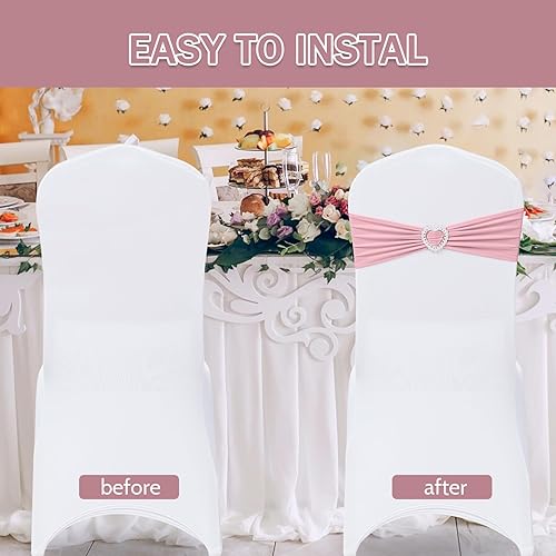 Miniatura 4 de Howhic Paquete de 60 bandas elásticas de elastano para silla con hebilla deslizante, lazos elásticos universales para bodas, banquetes, fiestas,