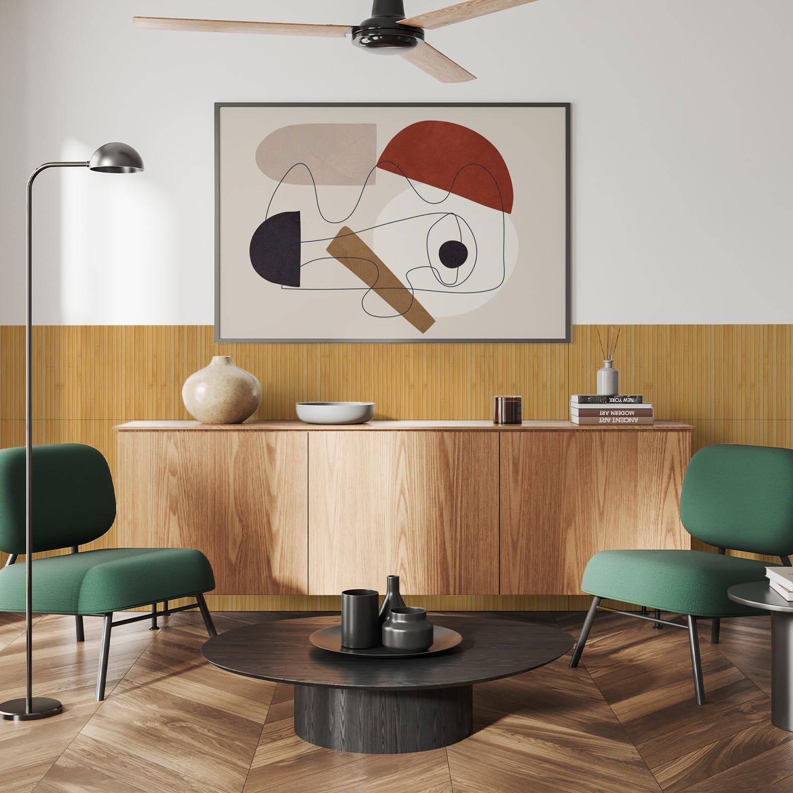 Vieshful 4 Stück Bambus Wandpaneele (40 x 240cm), Flexible Wandverkleidung für Innenräume, Holzlamellen-Optik für Kücheninsel, Wohnzimmer, Büro & DIY Möbel Upcycling Karbonisiert