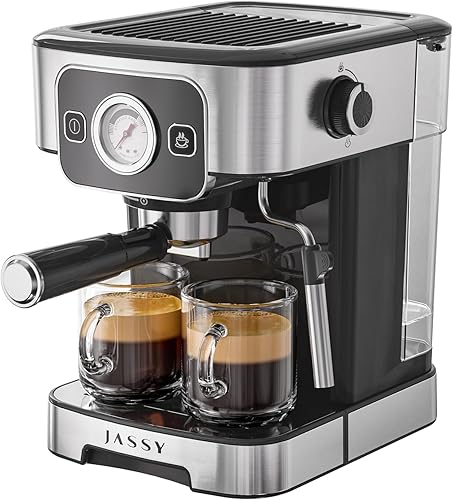 JASSY Máquina de café expreso de 20 bares con esfera de temperatura para elaboración de cerveza barista con espumador de leche potente, 1350 W