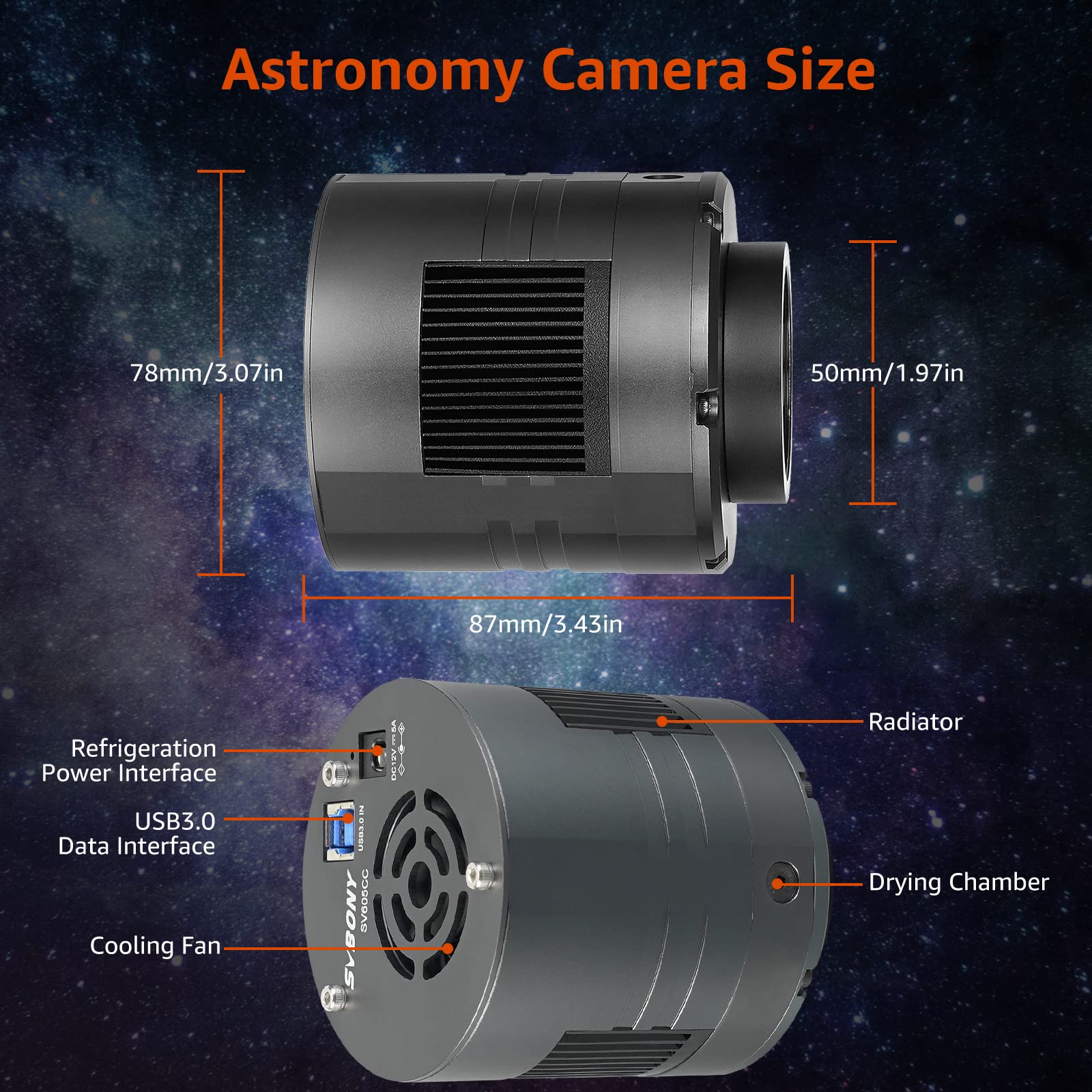 Svbony SV605CC Deep Sky Kameras, Farb Astrokamera Back-Illumination Technologie IMX533 CMOS, Teleskop Okular Kamera mit 1,25Zoll USB3.0, Gekühlte Kameras für Deep Sky Astrofotografie