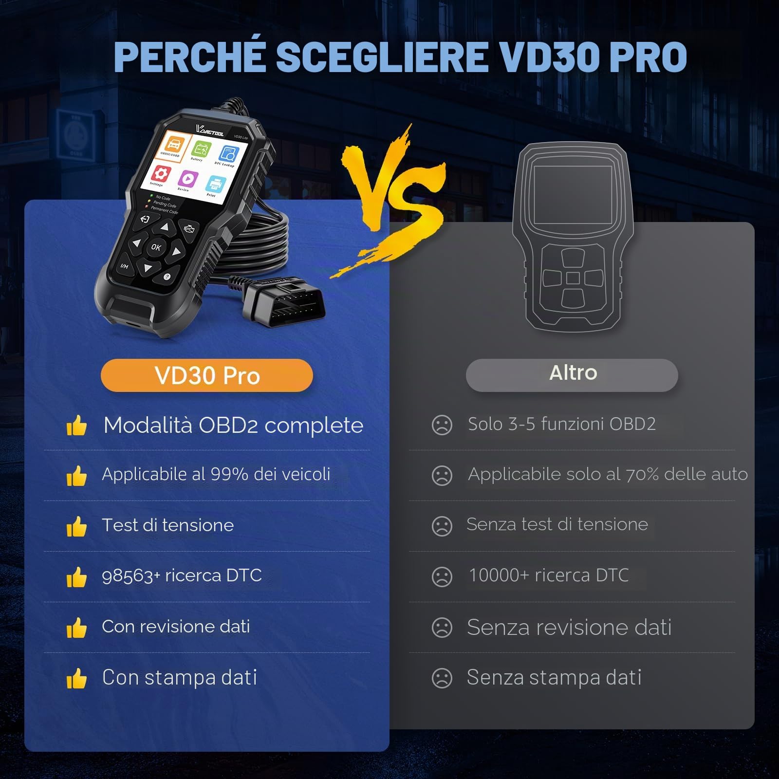 VDIAGTOOL VD30 Pro OBD2 Auto Diagnostica, Diagnosi per Auto EOBD, Lettore Codici Errore Per Reset OBD2, Dati in Tempo Reale Dello Scanner OBD, Errore Spia Motore per Tutti i Veicoli con OBDII