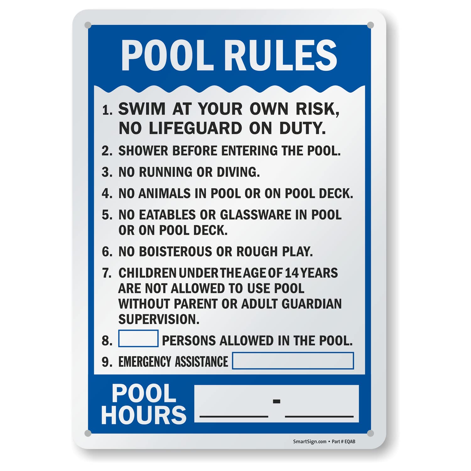 Buy SmartSign “Pool Rules Maximum Pool Occupancy and Pool Hours” Sign
