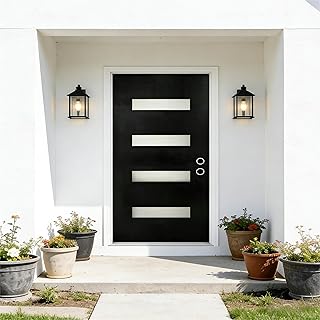 KEIKI 36" x 80" Fiberglass Front Door with Brickmould, Frosted Glass, Knock-Down Entry Door with 4-9/16" Vinyl Frame, Left-Hand Inswing, Black