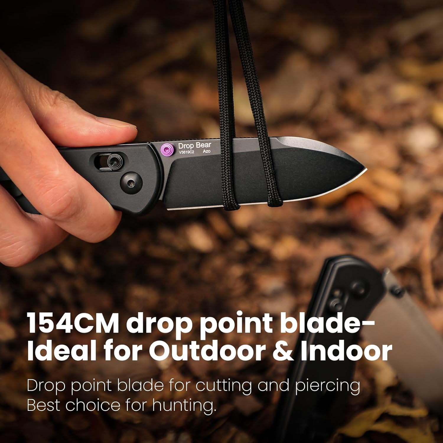 Kizer Drop Bear knife with a 154CM drop point blade, ideal for outdoor and indoor use.