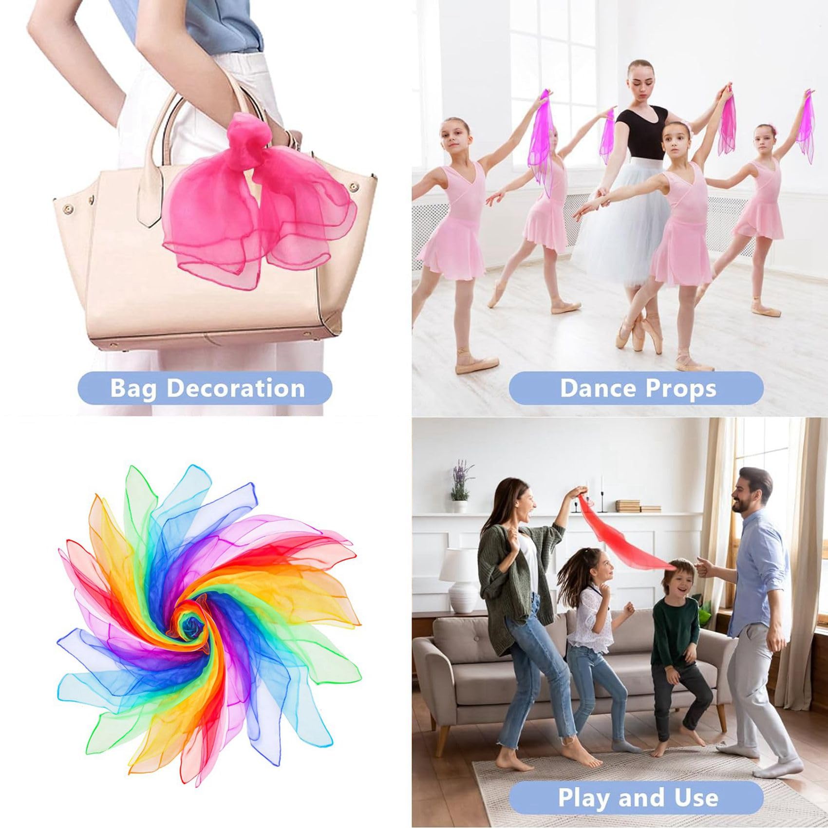 144 Pezzi Sciarpe da Giocoleria per Bambini Sciarpe da Ballo per Lezioni di Musica Sciarpe Ritmiche Sete da Gioco per Il Movimento dei Bambini