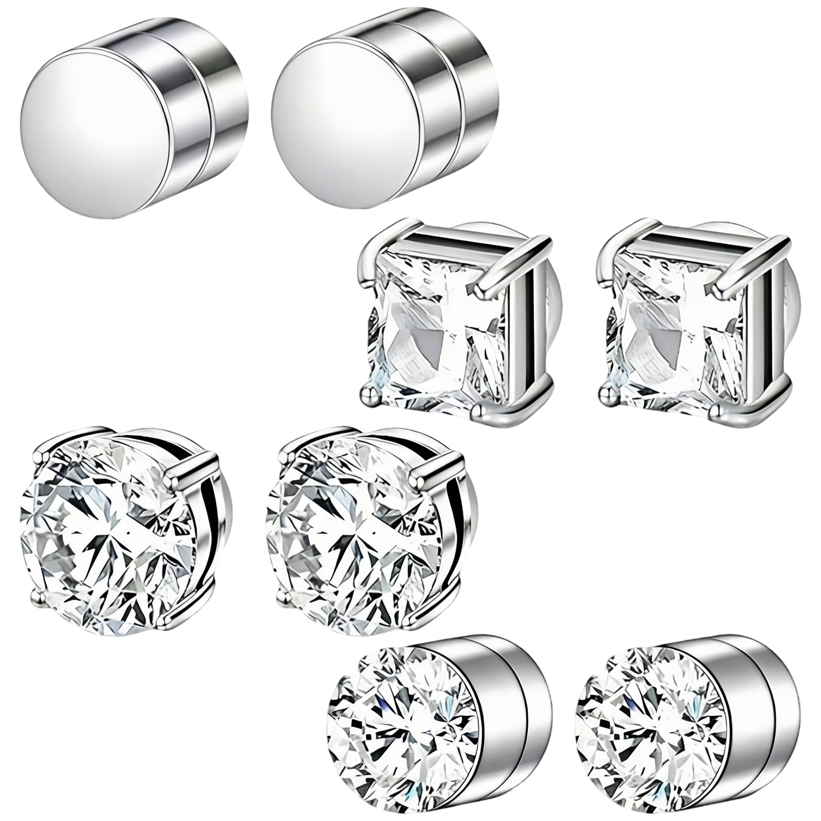 – 4 Pairs Magnetic Earrings for Men Women, Silver Non-Pierced Magnetic Stud, Magnet Earrings Clip on, Stainless Steel Fake Earring for Women Men Girls Boys, Magnet Jewelry Gifts