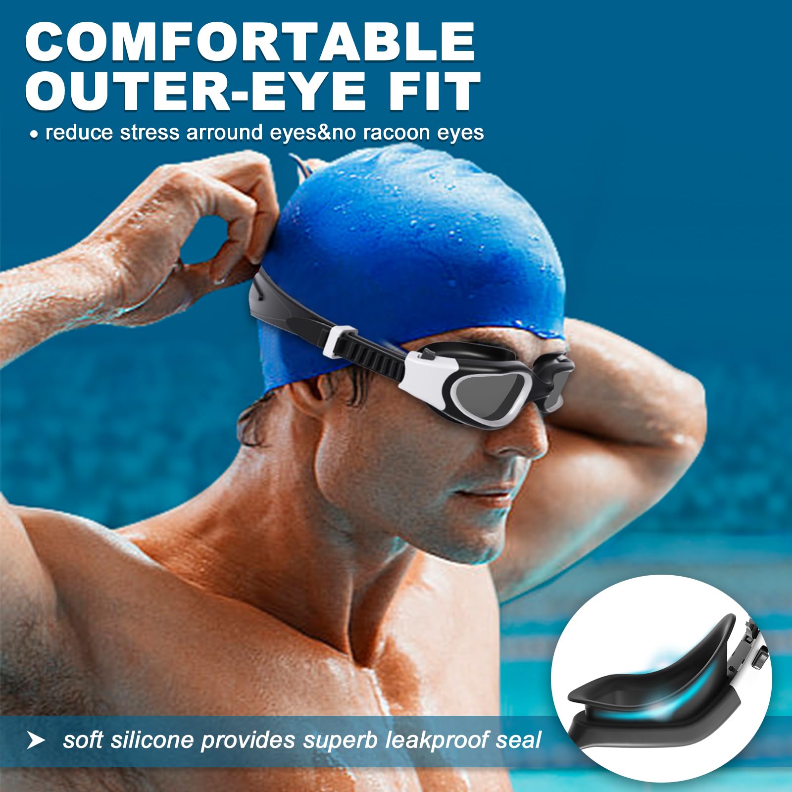 HotSrace Occhialini da Nuoto Polarizzati,Occhialini Piscina Protezione UV Impermeabile Anti-Nebbia Comfort Fit per Uomo Donna Unisex Adulto Adolescenti