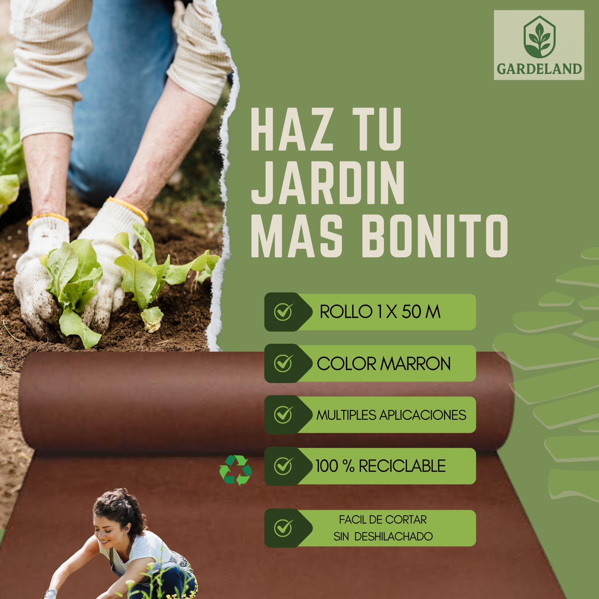 Malla Antihierbas Marron Tela Antihierbas Jardin - Premium 5 AÑOS a la Intemperie - Tratamiento UV - Rollo de 50 Metros x 1 Metro - 90 gr/m2, Geotextil, NO DESHILACHA al Corte, Made in EU