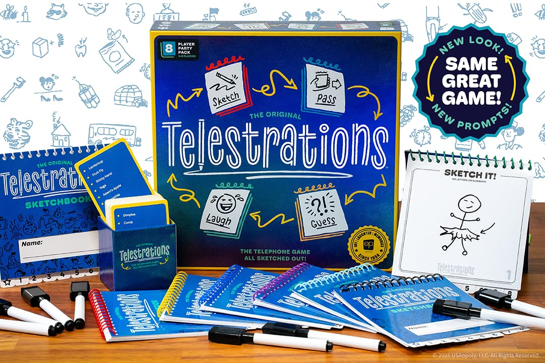USAopoly Telestrations Refresh Jeu de fête de Famille à partir de 10 Ans 4 à 8 Joueurs 30 Minutes de Temps de Jeu ou Plus