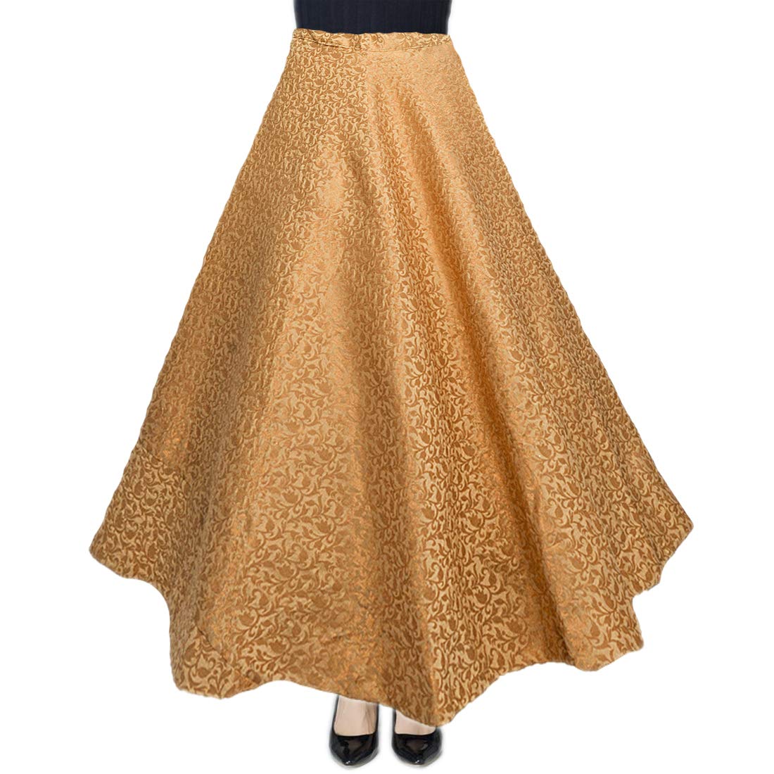 Women's Brocade Silk Ethnic Maxi Skirt (Gold,Free Size)-image-45