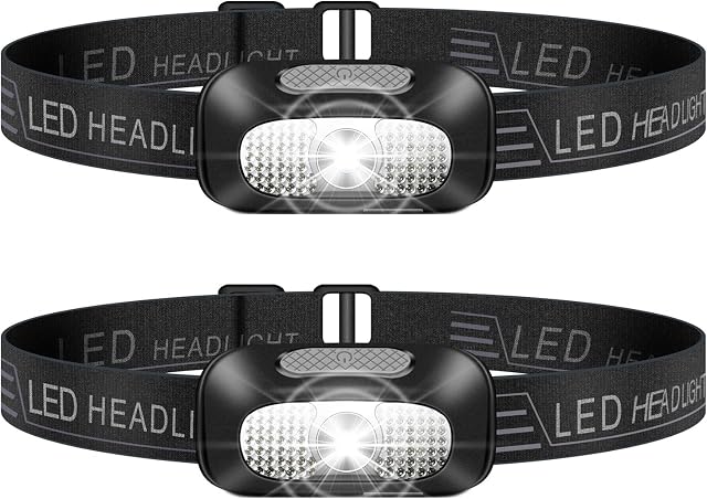 NREDXOON LED Head Torch, Lightweight Headlamp, USB Rechargeable Outdoor Super Bright Waterproof Headlight for Camping, Climbing, Hiking, Fishing, Night Reading, Running