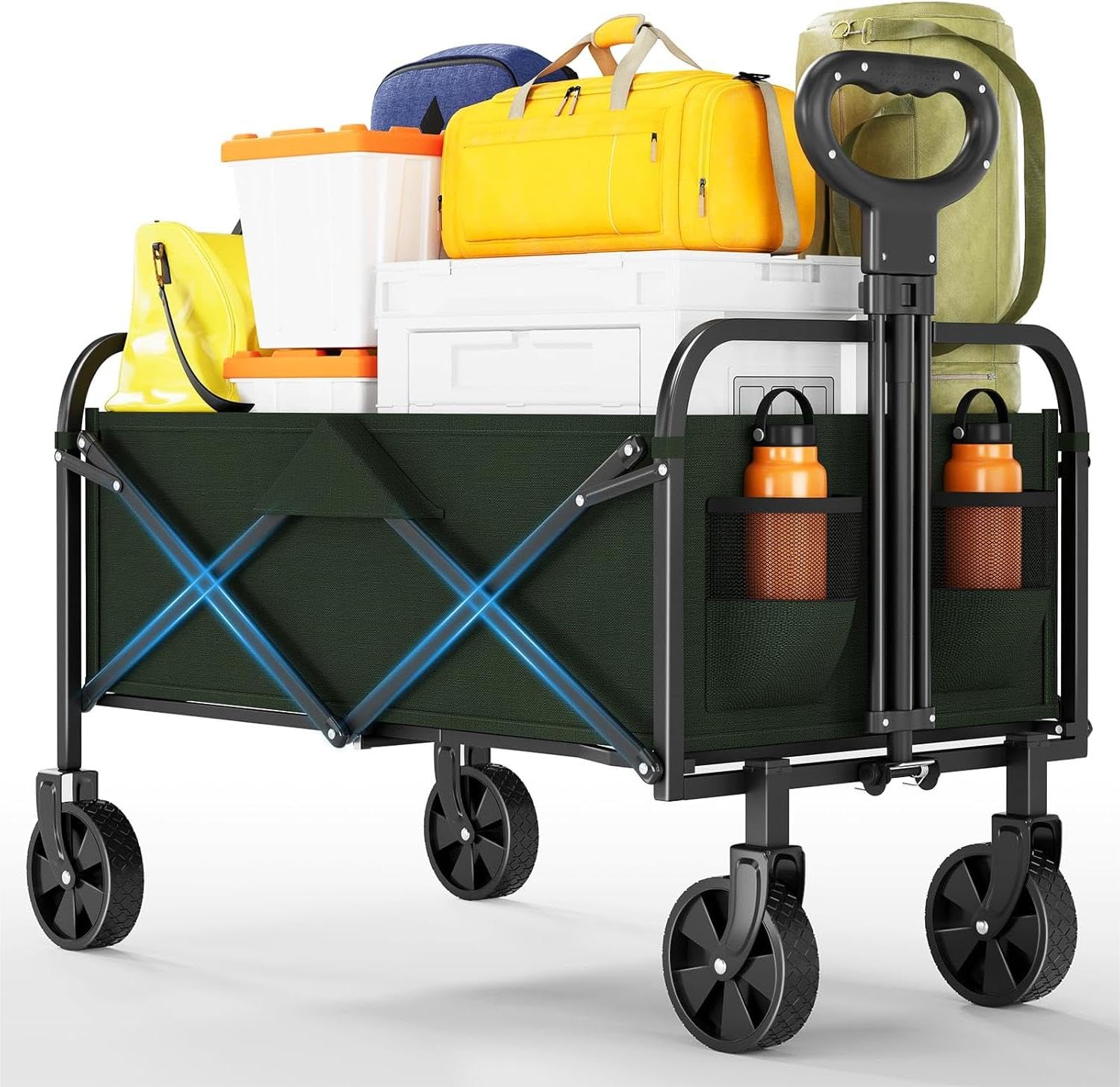 220L Faltbarer Schwerlast Bollerwagen, 172kg-200kg Traglast Transportwagen mit 360°Geländerädern,Stahlrahmen,600D Oxford PVC,Seitentasche,Verstellbarer Griff,für Outdoor Camping,Garten,Strand