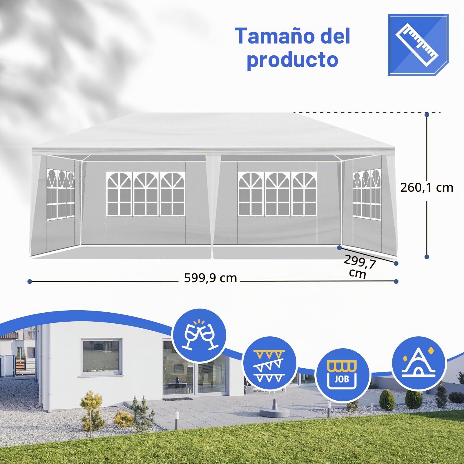 Bonnlo Carpa Plegable de 3x6m, con 6/4 Paredes Laterales, Las pergolas de Jardín para Bodas al Aire Libre, Jardines, Campamentos y Fiestas, Blanco (con 6 Paredes Laterales)