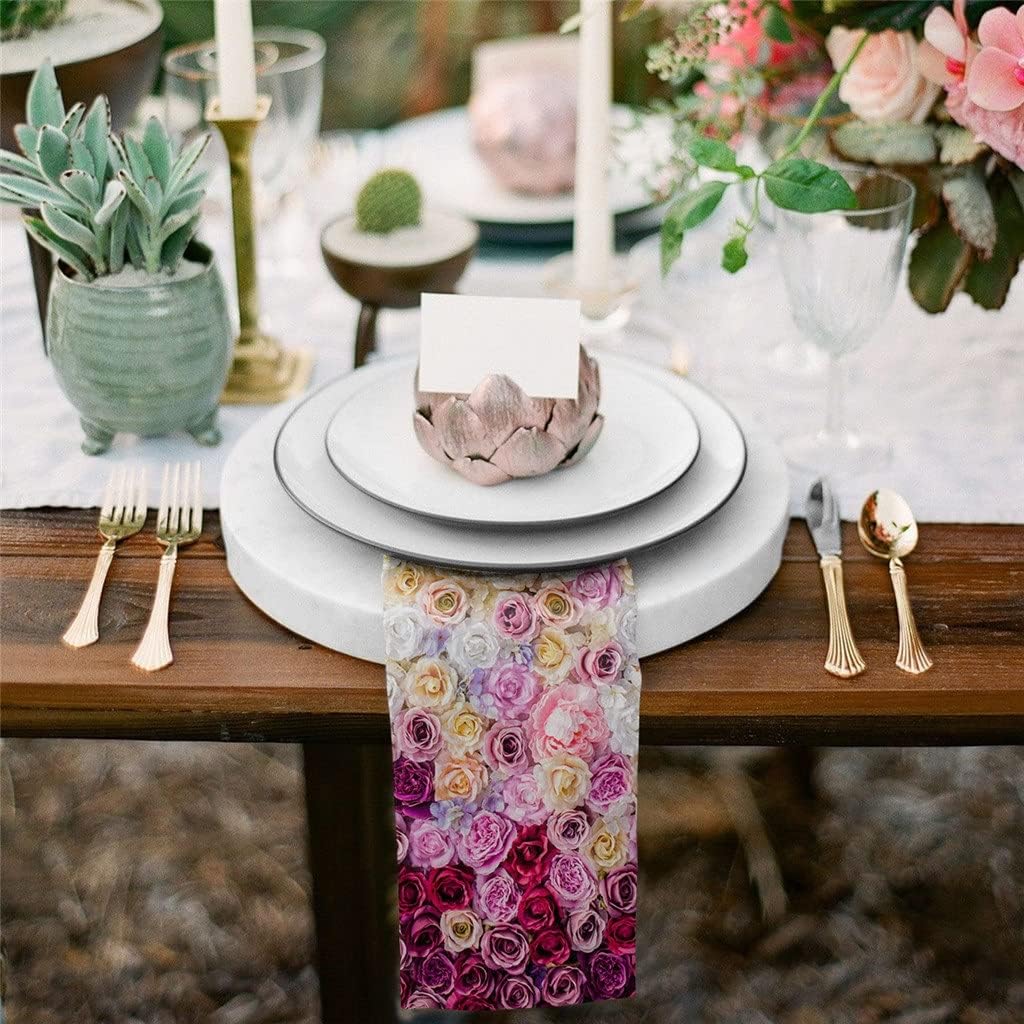 Colorful Rose Flower Table Napkin Cloth Set Wedding Party Handkerchief Restaurant Supplies Christmas Napkins(8pcs)