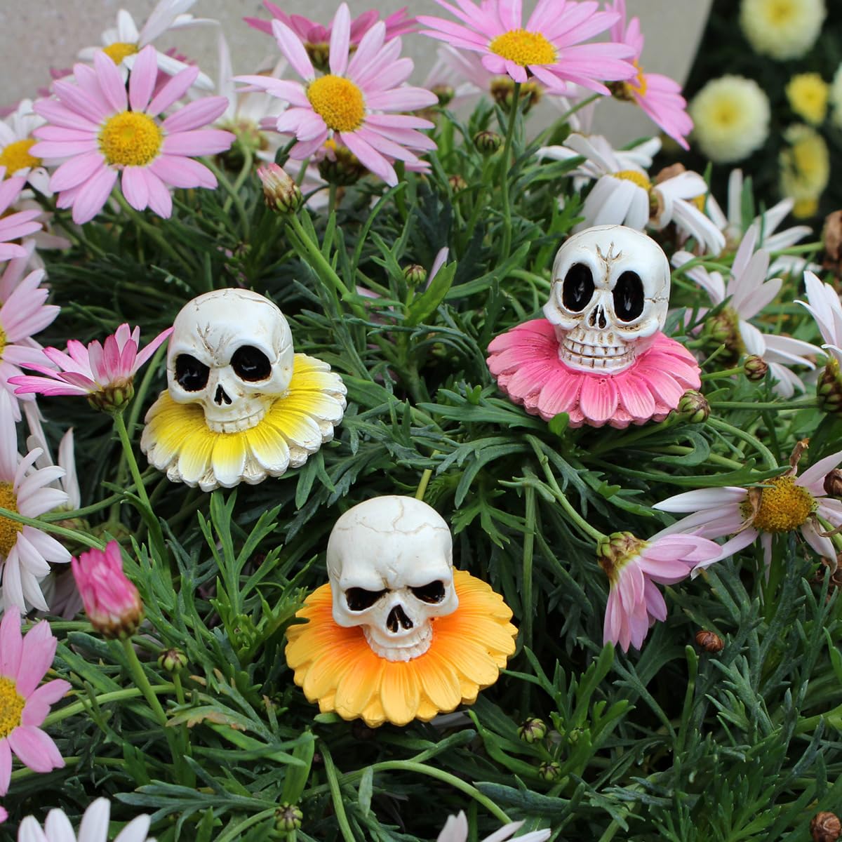 D.skull 園芸アイテム (４点セット) Amazon.com: JARPSIRY Resin Daisy Flower Skull Head Statue Plant
