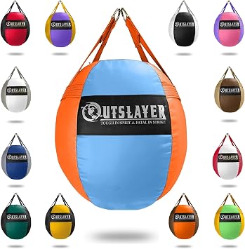 OutSlayer Wrecking Ball Heavy Bag 70 Lb - Boxing, MMA, Muay Thai Training - Custom Colors - Unfilled/Soft/Filled - USA Made Light Blue/Orange, Soft Filled