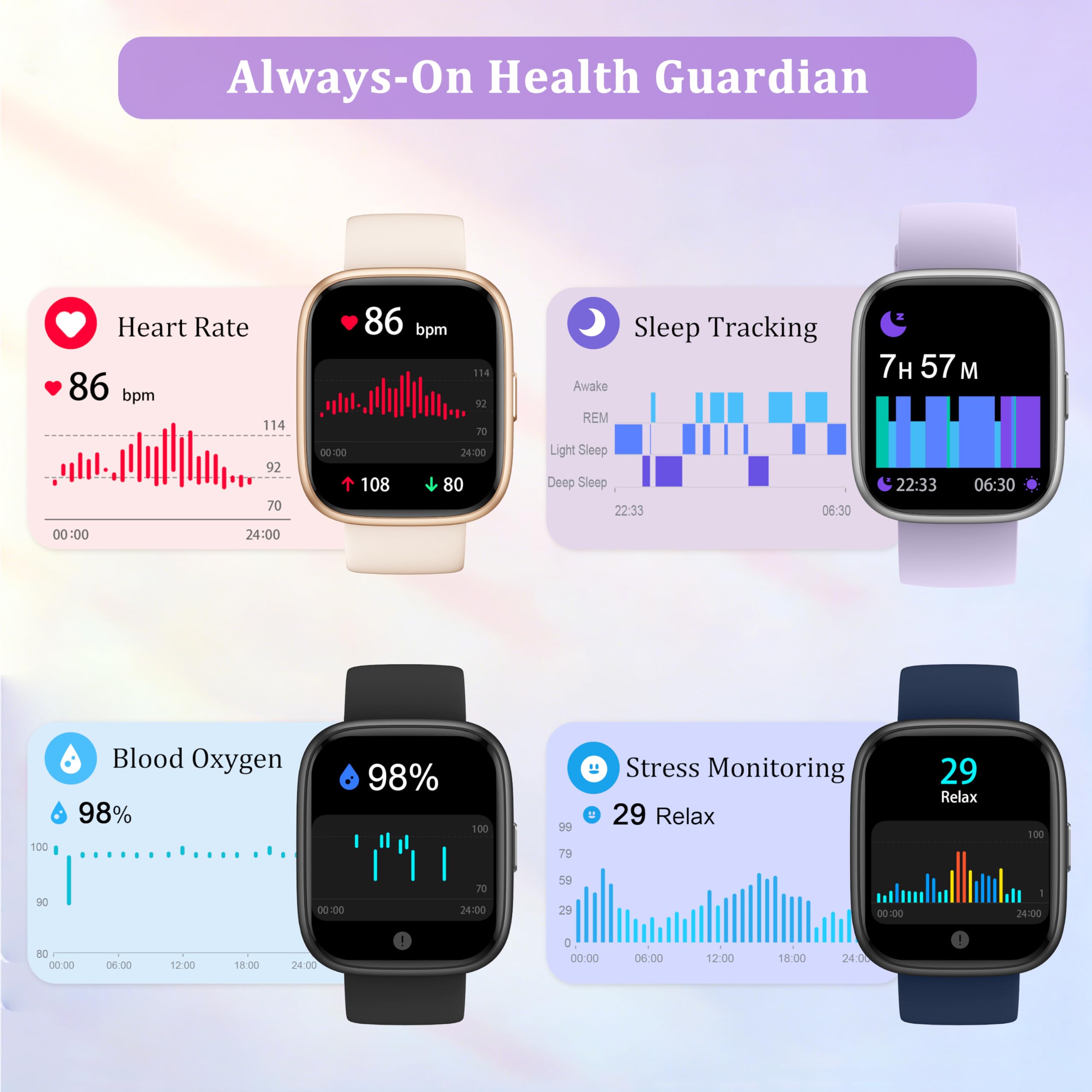 Smart Watch per donne e uomini, smartwatch 2026 [2 cinturini, cassa da 44 mm], orologio fitness tracker da 1,8 pollici Alexa integrato, per fare e rispondere alle chiamate, monitoraggio dello stress