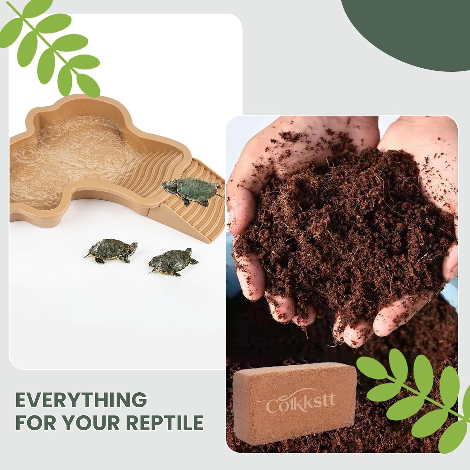 4 Pcs Tortoise Water Dish Reptile Bathing Pool with Ramp, Large Turtle Habitat Accessories Food Bowl for Box Turtle Bearded Dragon, Indoor Outdoor Enclosure Tank Feeding Basin