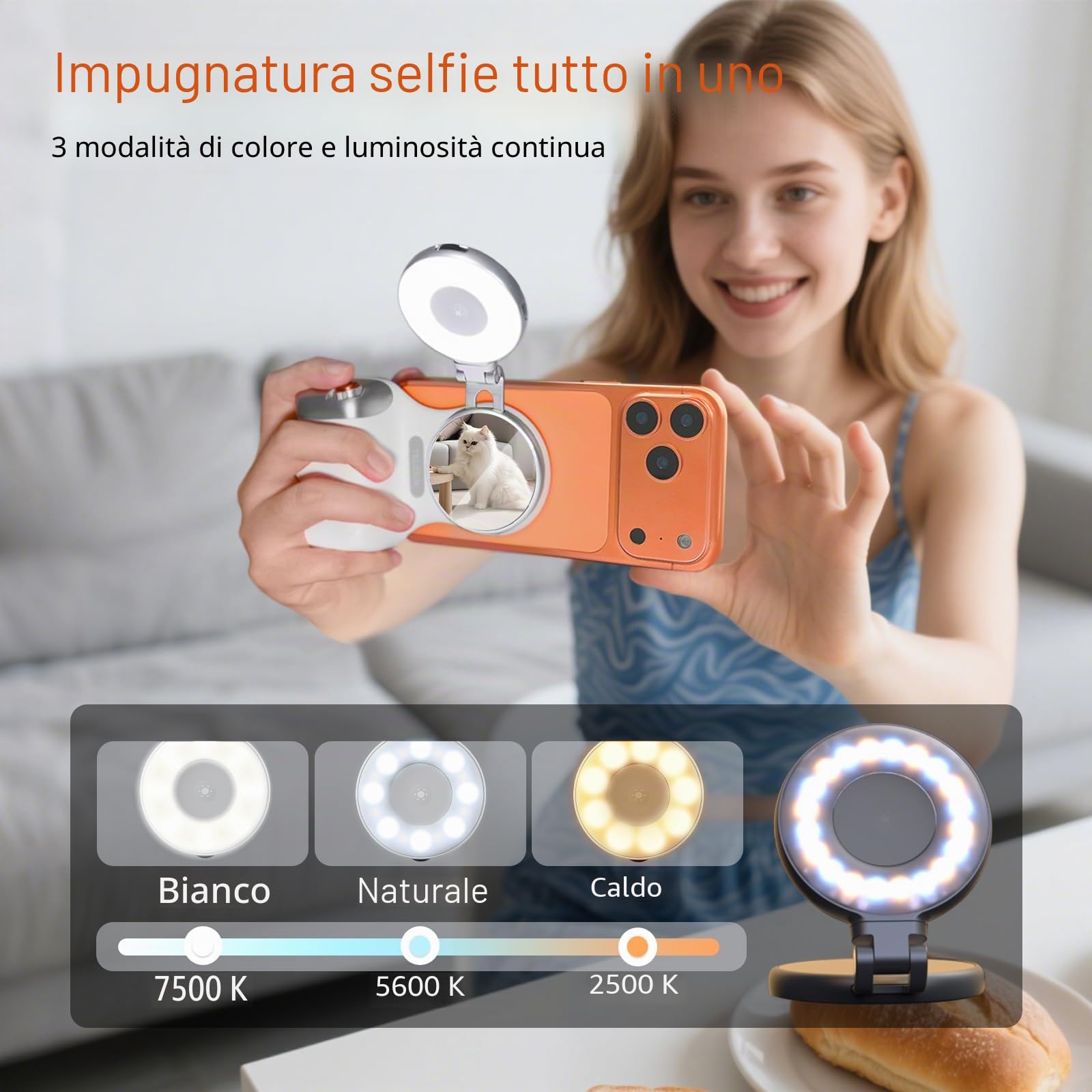 Fun Shot Smartphone Handle Grip e C03 Magnetica Selfie Luce,Impugnatura per Telefono Fotocamera con USB-C Telecomando Bluetooth, Maniglia per Scattare Foto Phone, compatibile con iPhone e Andriod