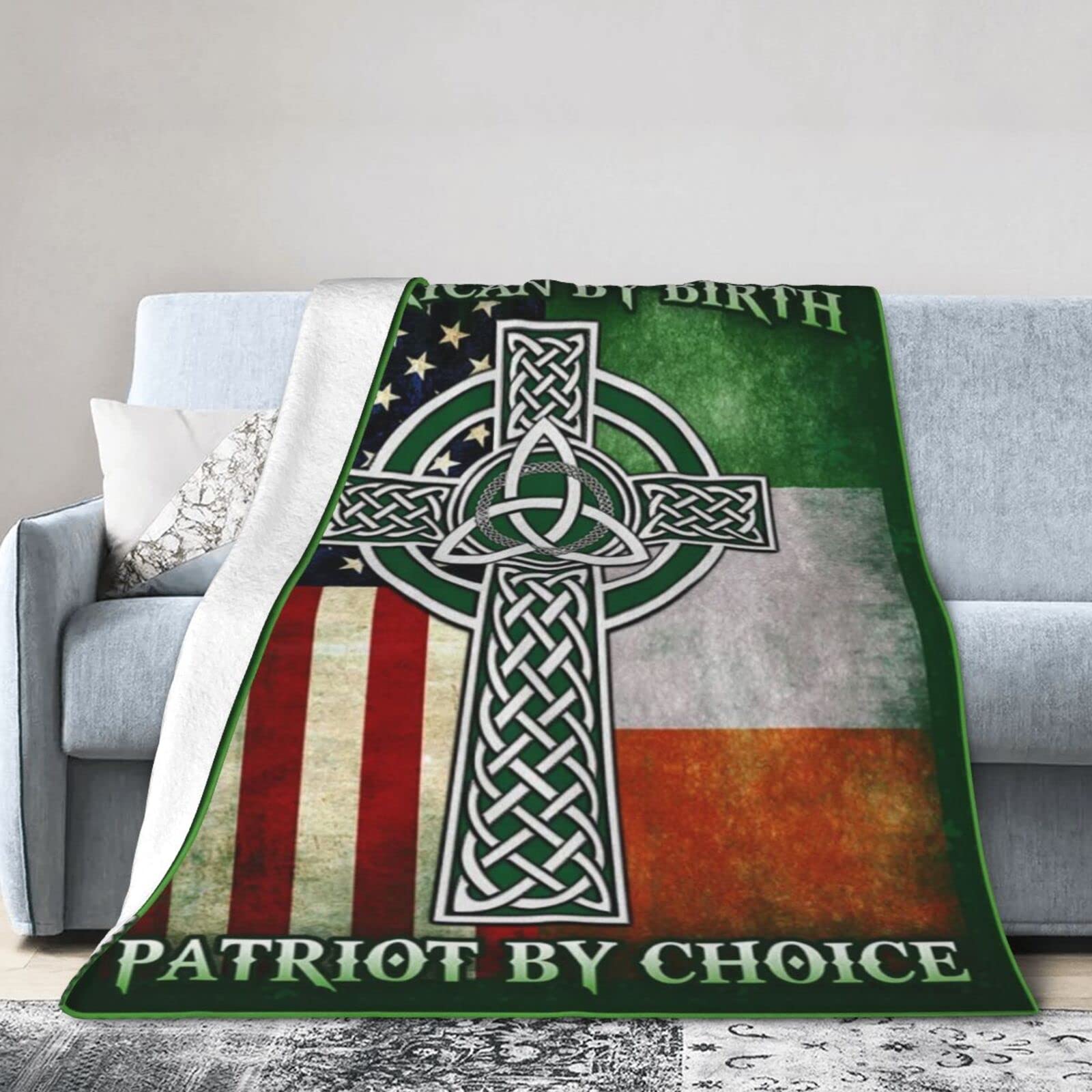 Lsjuee Flannel Fleece Blanket 50"X40" Irish by Blood American by Birth Patriot by Choice Sofa Throw Blanket Funny Ultra-Soft Travel Spring Blankets for Womens Keep Warm