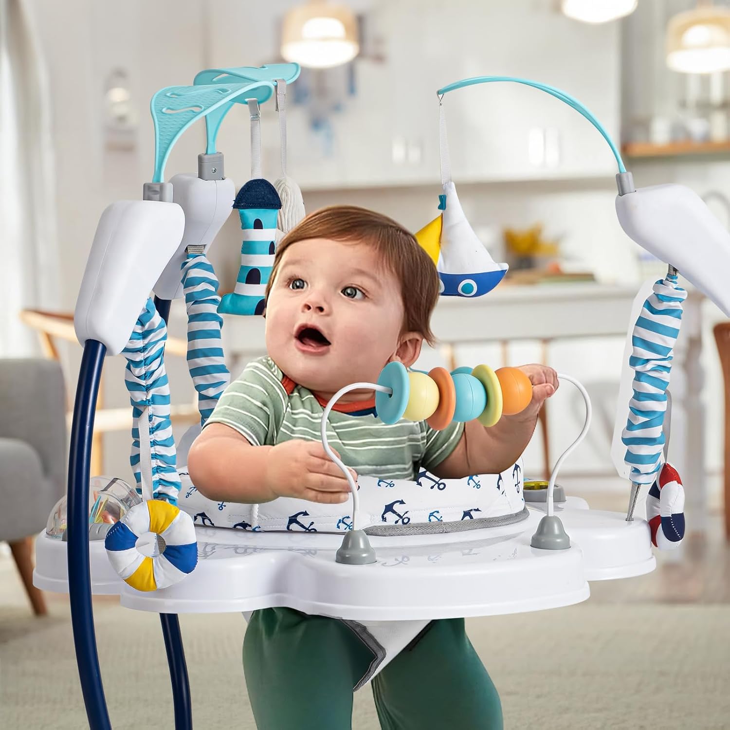 LADIDA Stationäres Aktivitätszentrum für Babys, Babywippe, springend, 360 °, mit Musikspielzeug und verstellbaren Höhen (Marineblau)