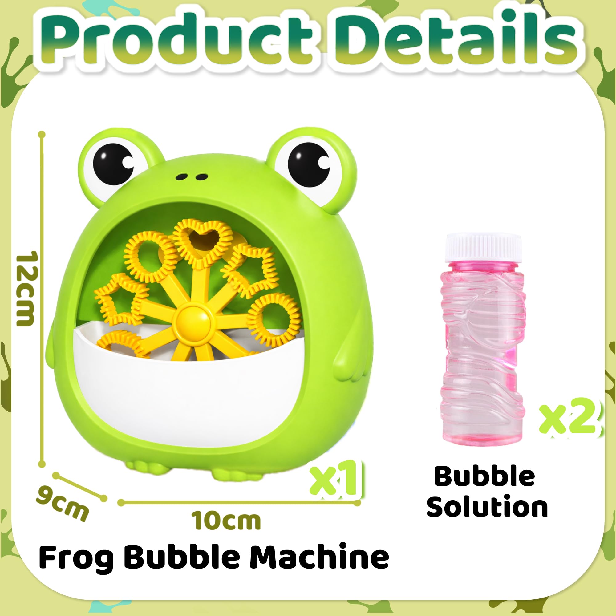 Chennyfun Máquina de Burbujas Rana para Niño, Juguete Portátil y Automática Hacer Burbujas 2000+/Min, Máquina de Soplado Burbujas con Solucione, Interior Exteriores Boda Fiesta Regalo Cumpleaño Juegos