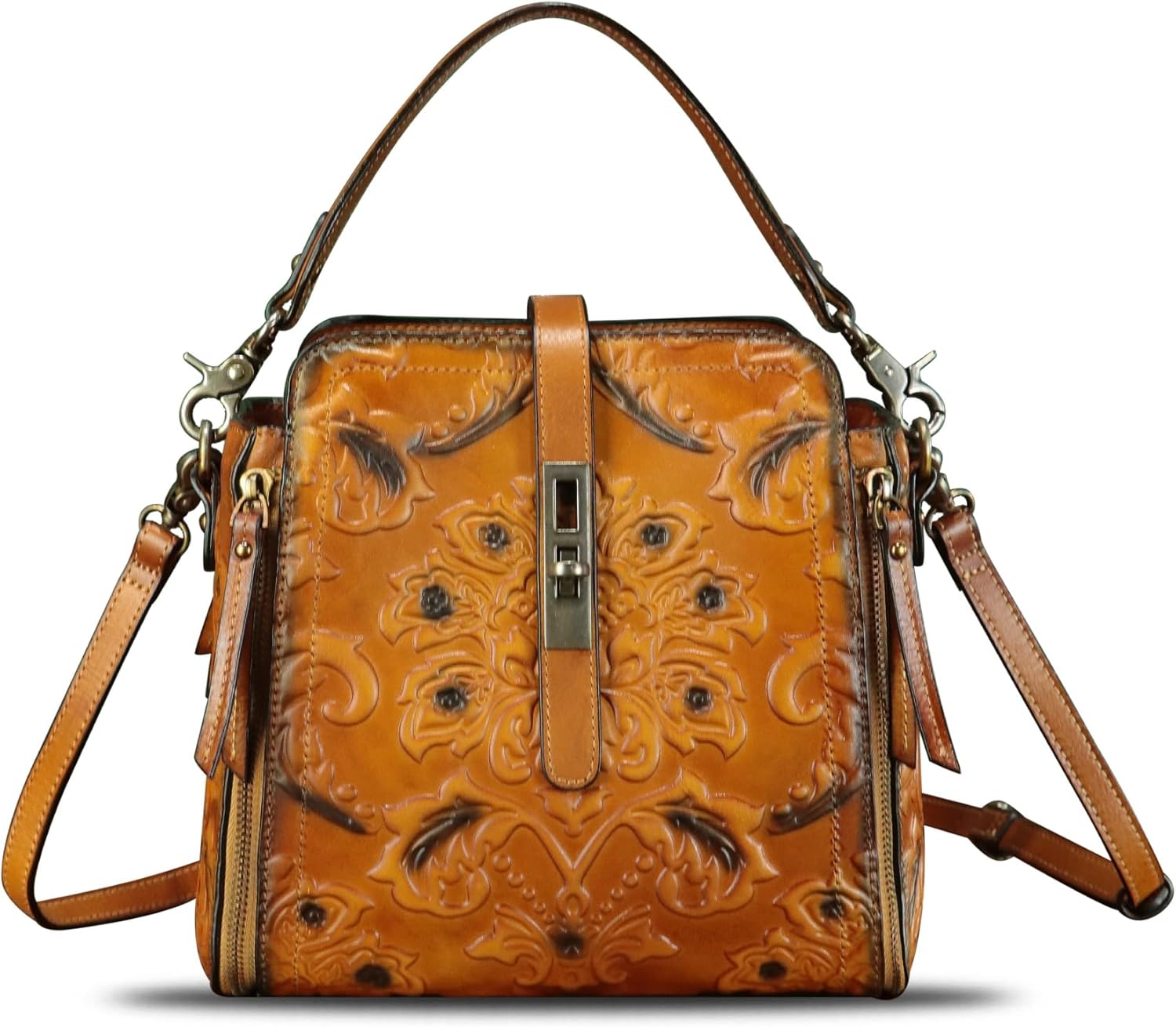 LRTO Genuine Leather Purses and Handbags for Women Retro Embossed Crossbody Shoulder Bag Satchel Pouches