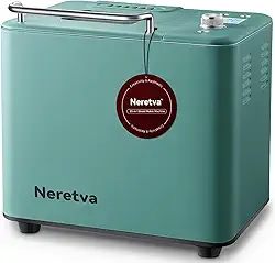 Neretva Máquina de fazer pão 20 em 1 de 900 g com configuração de massa fermentada de pizza sem glúten, digital, programável, 1 hora de manter quente, 2 tamanhos de pão, 3 cores de crosta – Receita