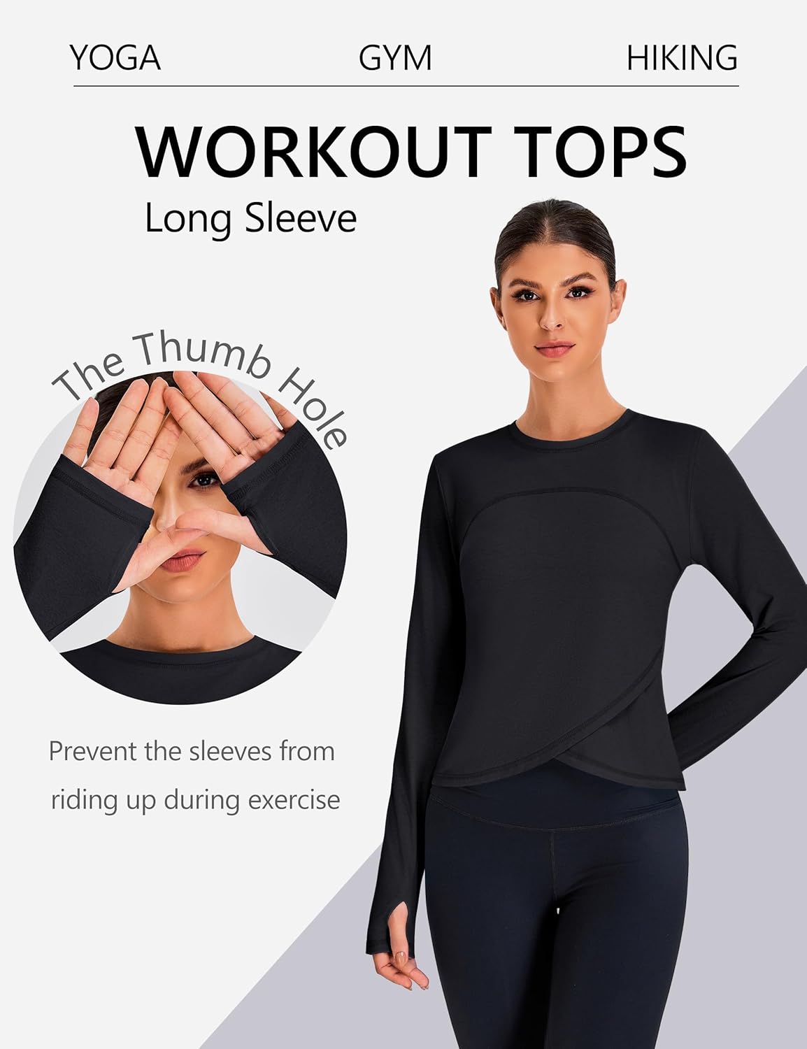 BMJL Womens Workout Tops Black Long Sleeve Shirts Fall Yoga Hiking Tshirts Cute Crop Tops Gym Thumb Hole - Image 3