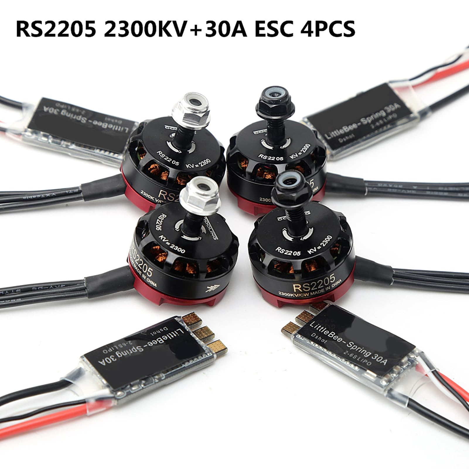 HUIOP Motore brushless 2205 2300KV 4 pezzi Motore rotante inverso in avanti e 4 pezzi 30A ESC per FPV RC Racing Drone Multicopter,Motore per Drone FPV