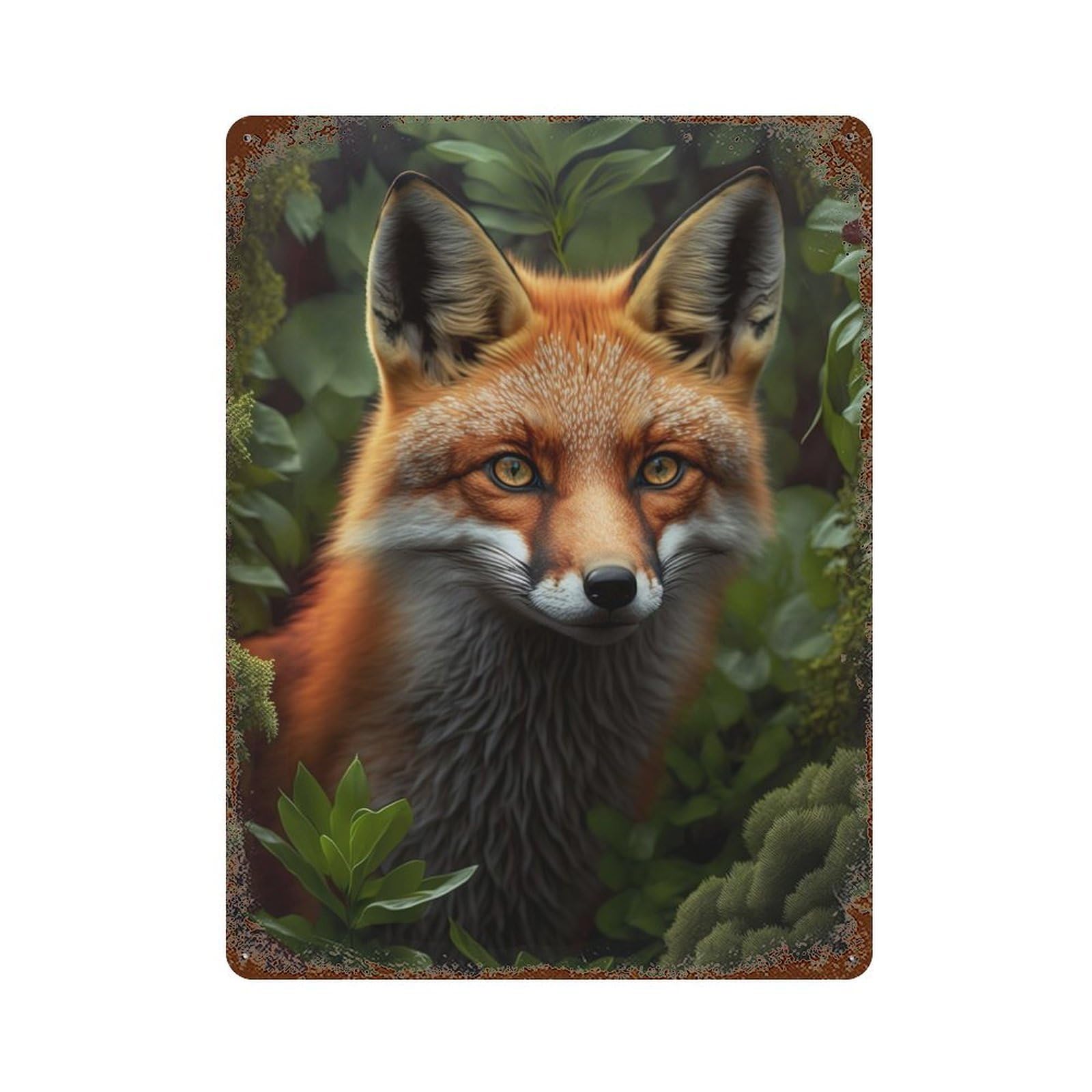 Retro Metal Sign with Red Fox Design 15.7"x11.8", for Pub, Kitchen And Man Cave Decor, Rustic Home Decor