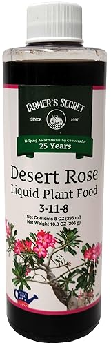 Farmer's Secret Desert Rose - Fertilizante líquido para plantas (8 onzas), súper concentrado, promueve la floración y el crecimiento del tronco,